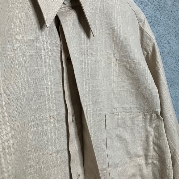 NWT Vtg Geoffrey Beene Unbuttoned Button Down Shirt Men 16 34/35 Linen Tan Plaid - Picture 7 of 11